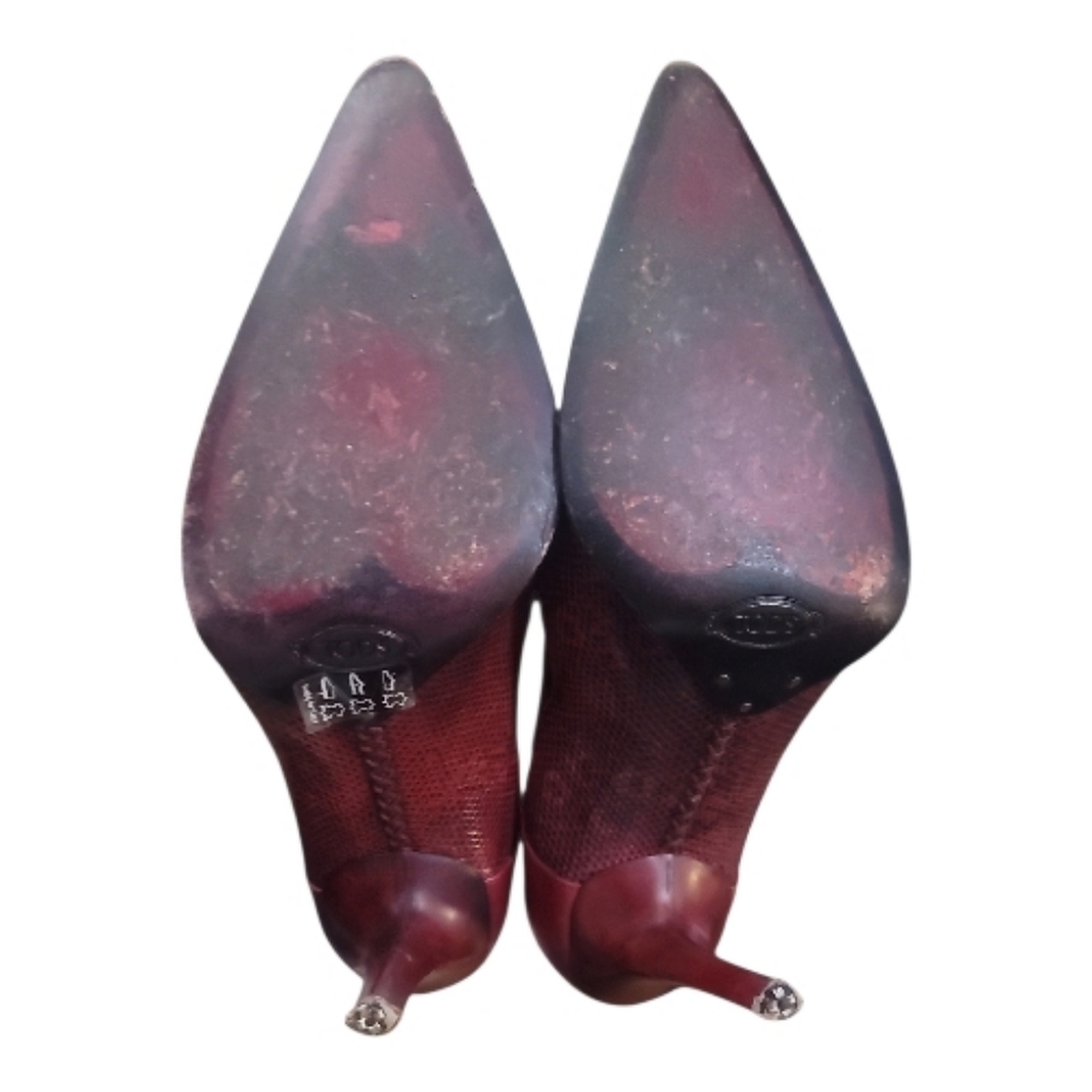 Tod's burgundy red Leather heels snakeskin pointed toe Shoes pumps 5.5 black - Picture 7 of 9